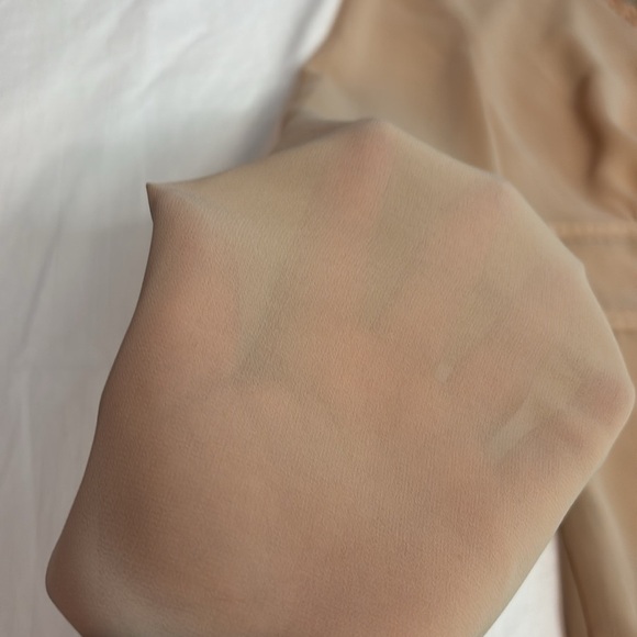 Casual Corner Women's Tan Top with Sheer Sleeves & Empire Waist - Picture 4 of 11